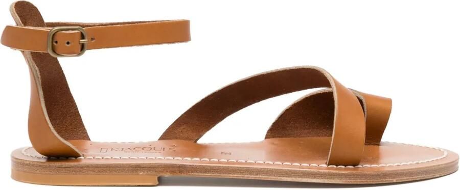 K. Jacques Leren sandalen met enkelbandje Beige