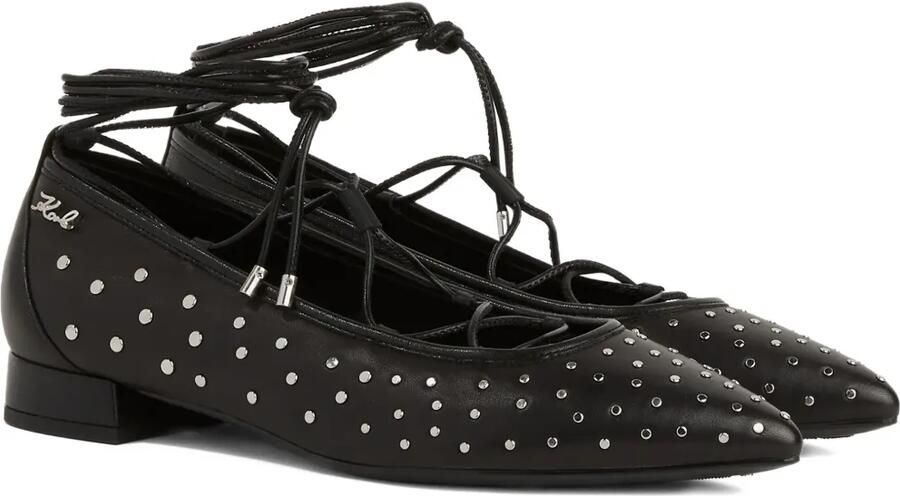 Karl Lagerfeld Ballerina's met veters en studs Zwart