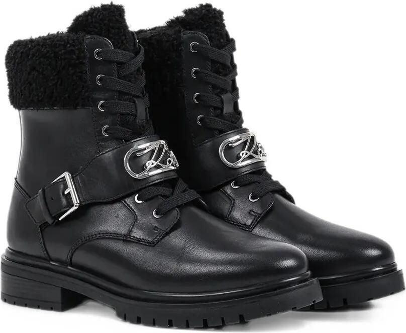 Karl Lagerfeld Binky buckled faux-shearling trim boots Zwart - Foto 4