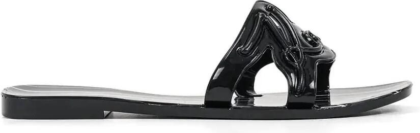 Karl Lagerfeld Gestreepte slippers met logo-patch Zwart
