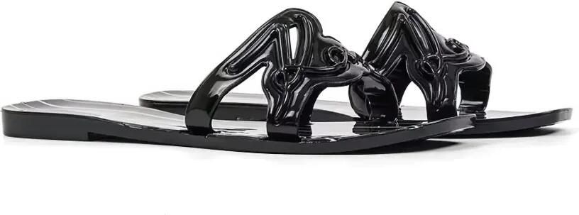 Karl Lagerfeld Gestreepte slippers met logo-patch Zwart - Foto 4