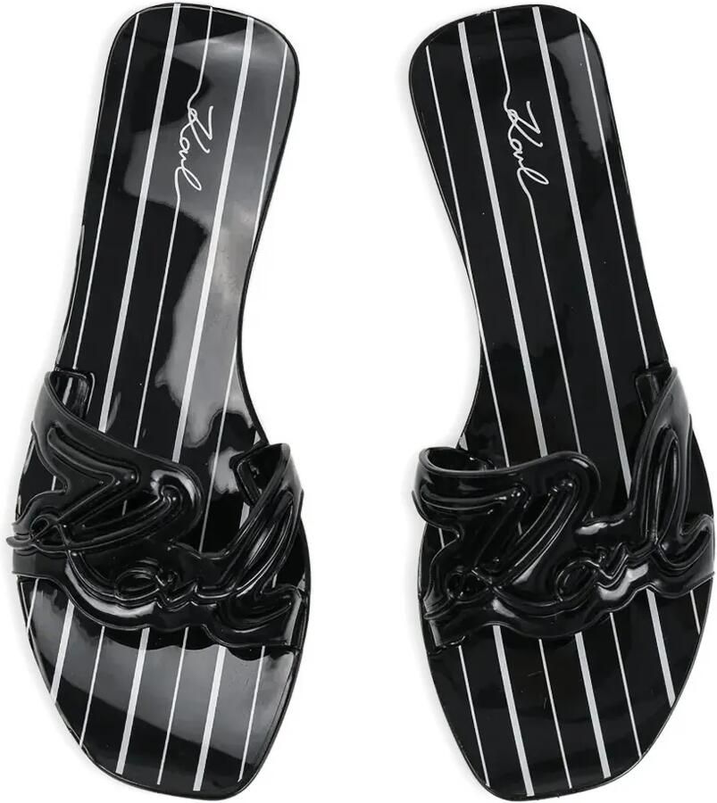 Karl Lagerfeld Gestreepte slippers met logo-patch Zwart - Foto 2