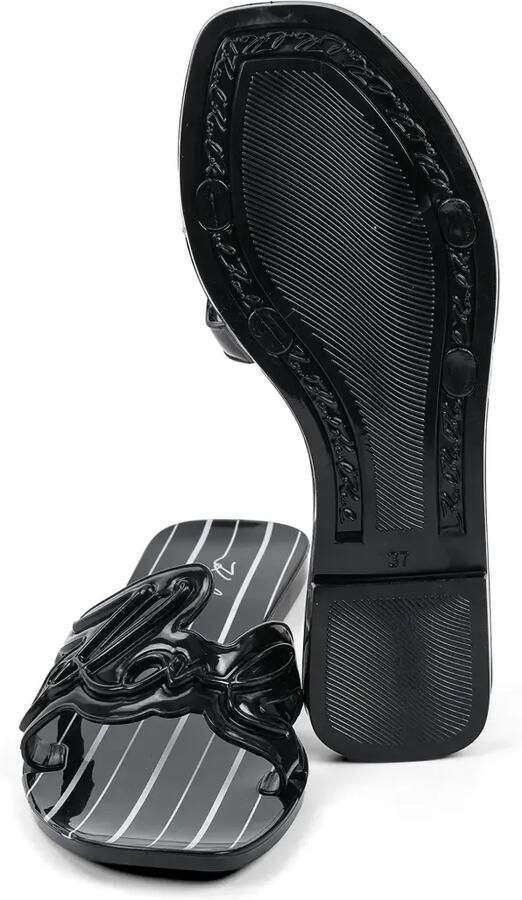 Karl Lagerfeld Gestreepte slippers met logo-patch Zwart - Foto 3