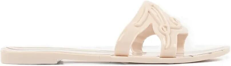 Karl Lagerfeld Gestreepte slippers met uitgesneden logo Beige