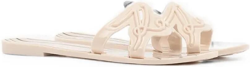 Karl Lagerfeld Gestreepte slippers met uitgesneden logo Beige - Foto 5