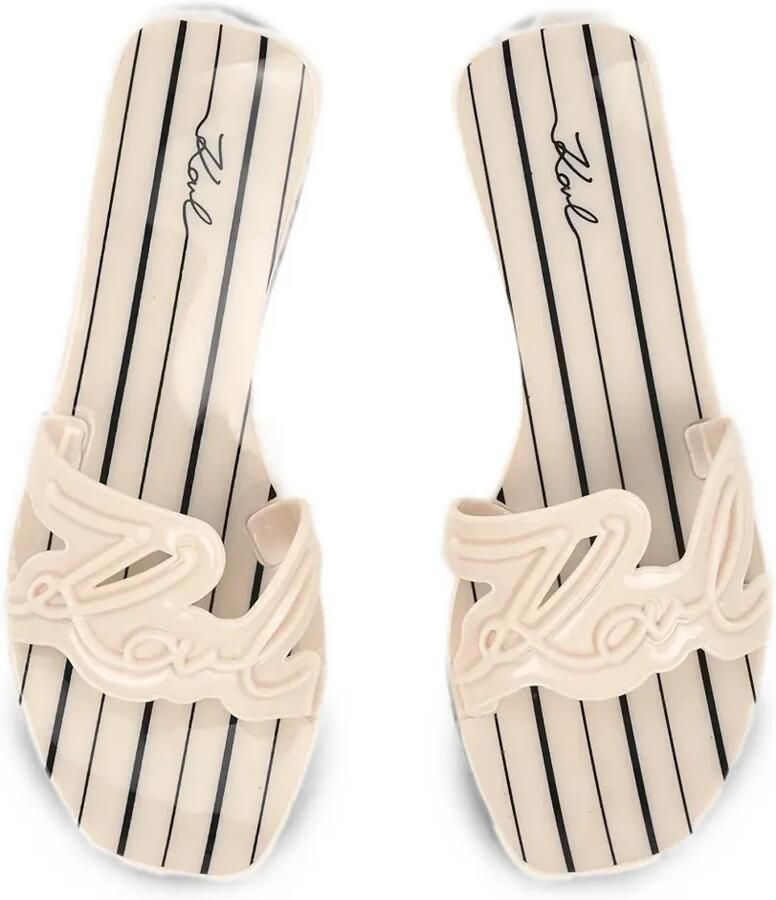 Karl Lagerfeld Gestreepte slippers met uitgesneden logo Beige - Foto 2