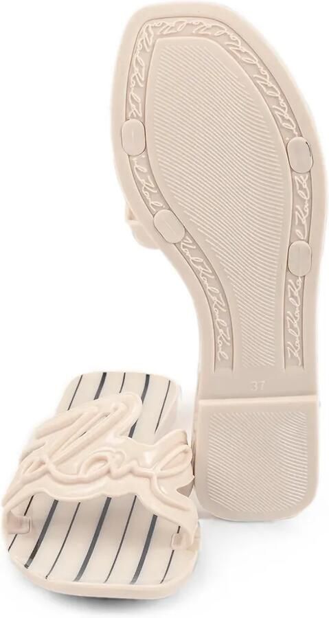 Karl Lagerfeld Gestreepte slippers met uitgesneden logo Beige - Foto 3