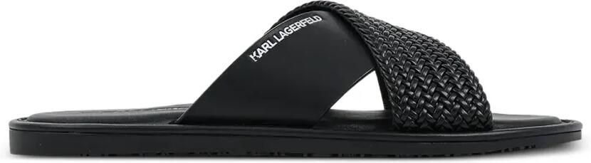 Karl Lagerfeld Geweven slippers met gekruiste bandjes Zwart