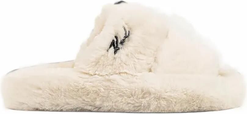 Karl Lagerfeld Hypnos pluizige slippers met borduurwerk Beige