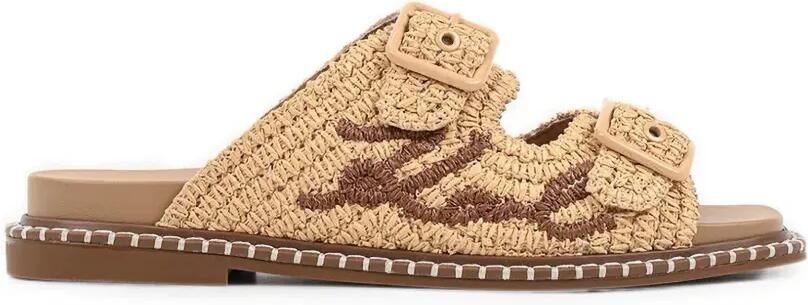 Karl Lagerfeld Kleo platte sandalen met raffia-effect en gespsluiting Beige