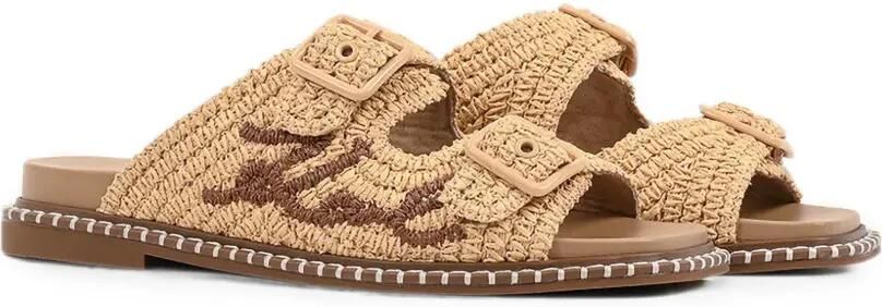 Karl Lagerfeld Kleo platte sandalen met raffia-effect en gespsluiting Beige - Foto 4