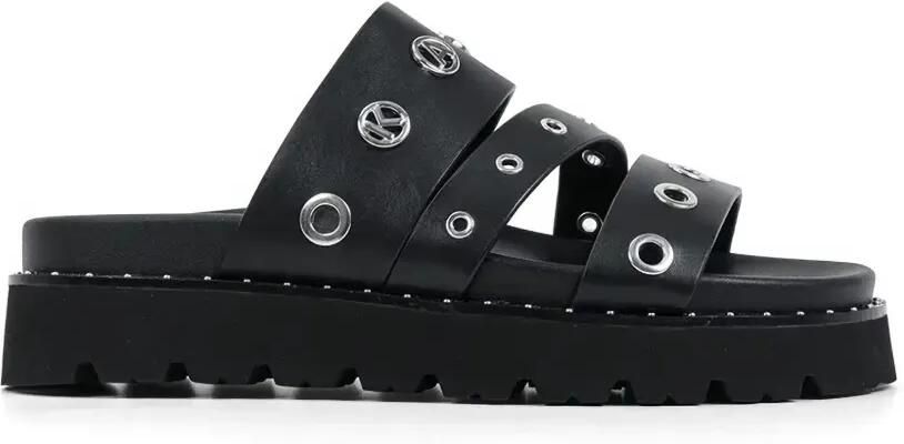 Karl Lagerfeld Platte sandalen met logo-plakkaat en ringlets Zwart