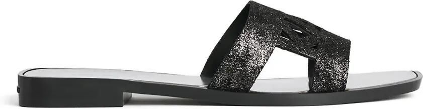 Karl Lagerfeld Slippers met glitter-effect en uitgesneden details Zwart