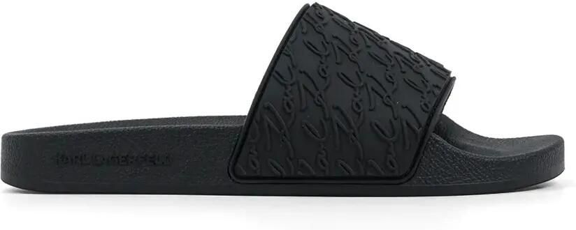 Karl Lagerfeld Slippers met logo-reliëf Zwart