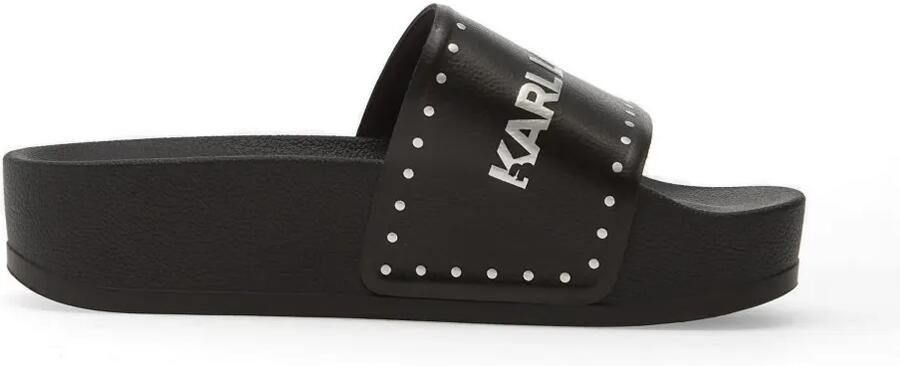Karl Lagerfeld Slippers met studs en logoprint Zwart