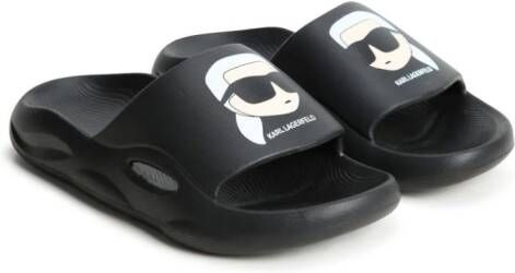 Karl Lagerfeld Kids Aqua slippers met Ikonik Karl-print Zwart
