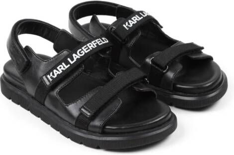 Karl Lagerfeld Kids Leren sandalen met logoband Zwart