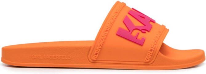 Karl Lagerfeld Slippers met logo-reliëf Oranje