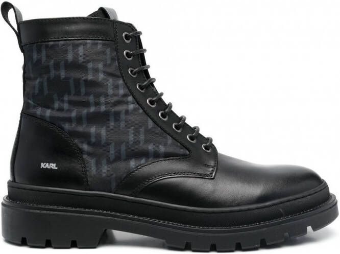Karl Lagerfeld Outland combat boots met vlakken Zwart