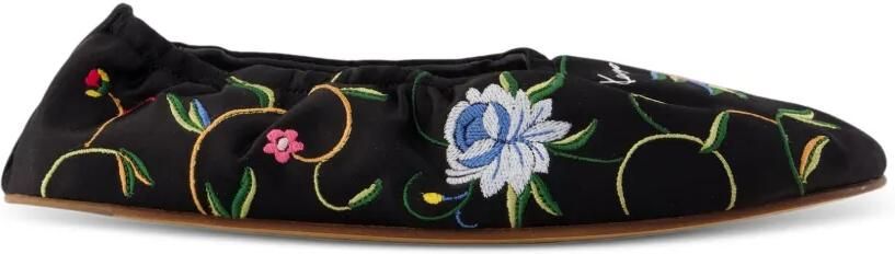 Kenzo Ballet ballerina's met geborduurde bloemen Zwart