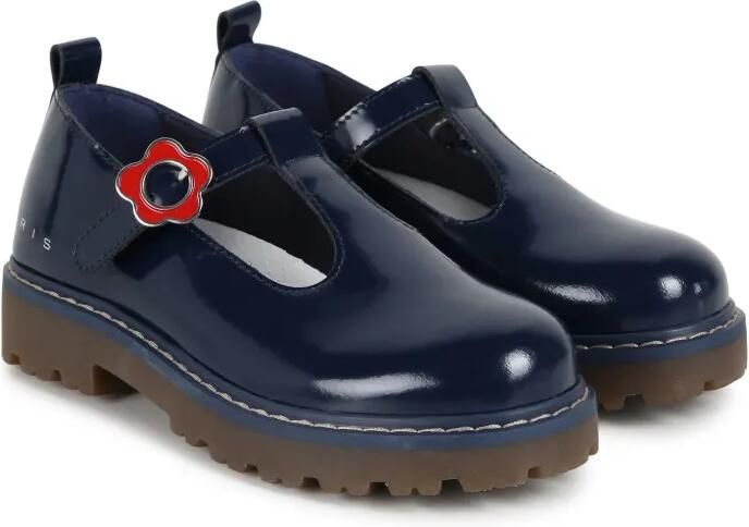 Kenzo Kids Leren ballerina's met logoprint Blauw