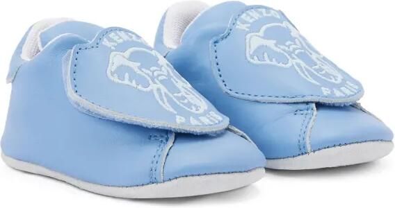 Kenzo Kids Leren slippers met logoprint Blauw