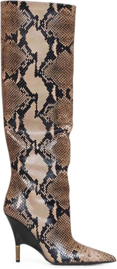 KHAITE Empire laarzen met python-reliëf Beige