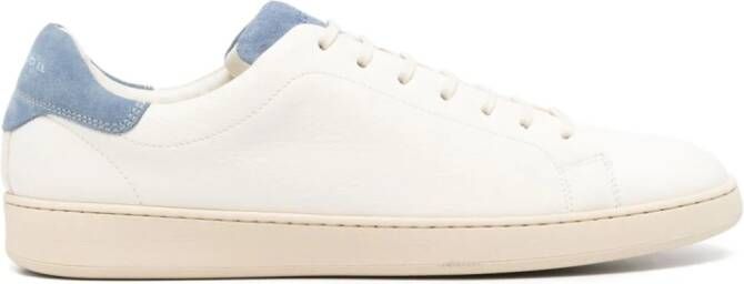 Kiton debossed-logo leather trainers Wit
