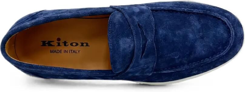 Kiton Kalfsleren kalfssuède penny loafers Blauw - Foto 4