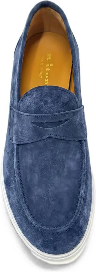 Kiton Kalfsleren kalfssuède penny loafers Blauw - Foto 2