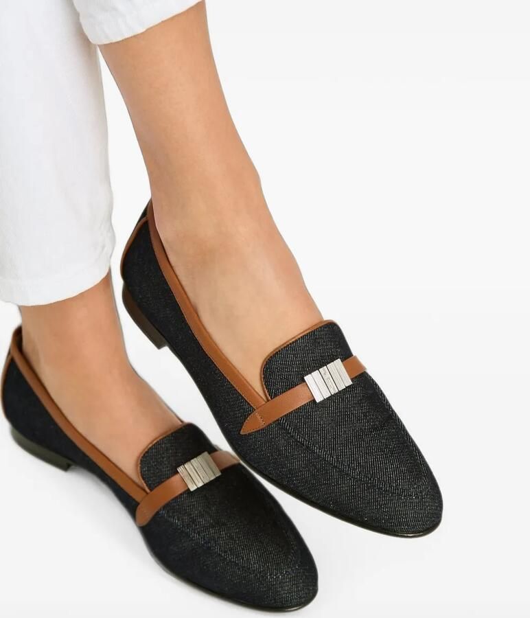 Kiton leather-trim plaque-detail loafers Blauw - Foto 2