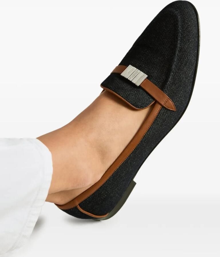 Kiton leather-trim plaque-detail loafers Blauw - Foto 3