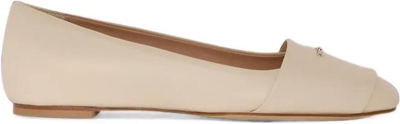Kiton Leren ballerina's met logoplakkaat Beige