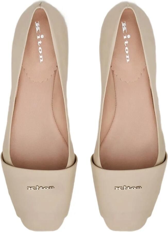 Kiton Leren ballerina's met logoplakkaat Beige - Foto 3