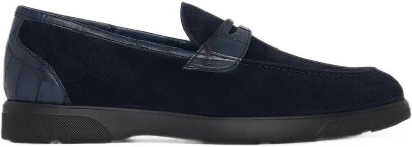 Kiton Loafers met reptiel-effect en vlakken Blauw