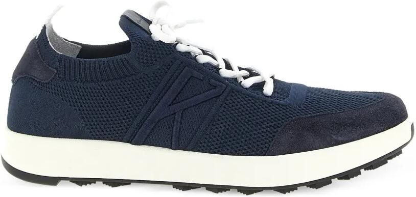 Kiton Leren sneakers met katoenbreisel Blauw