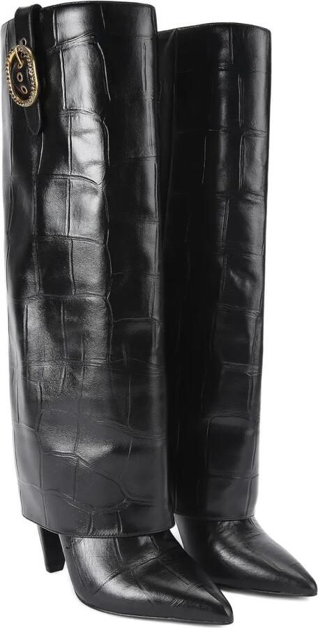 Kurt Geiger London 100 mm laarzen met omslag krokodillen-reliëf en gesp Zwart
