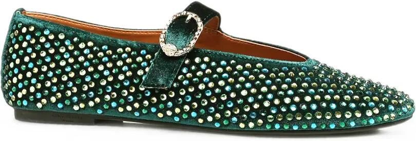 Kurt Geiger London Fluwelen ballerina's verfraaid met kristallen Groen