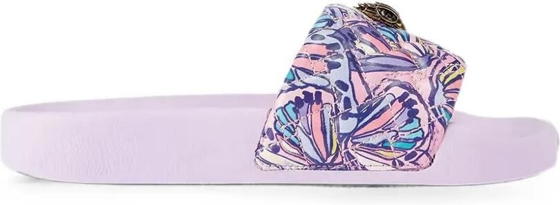 Kurt Geiger London Meena Eagle gewatteerde slippers met vlinderprint Paars