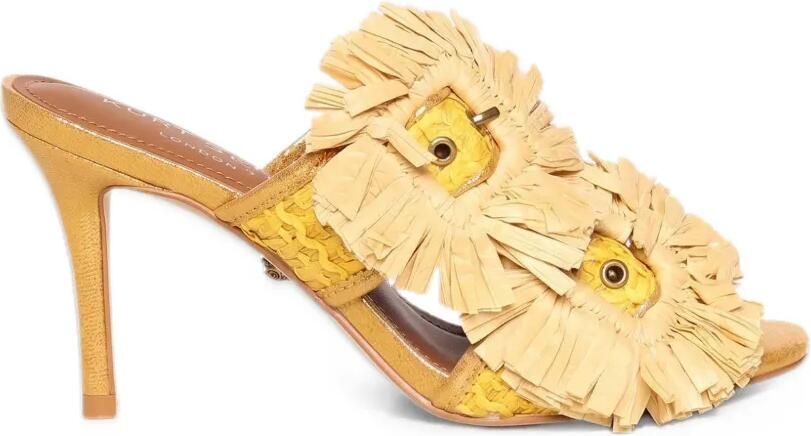 Kurt Geiger London raffia-fringe floral-embellished sandals Geel