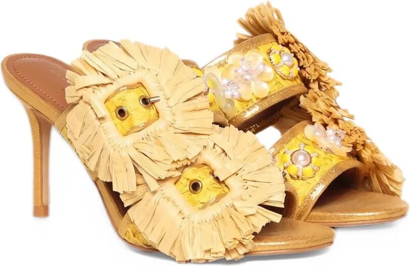 Kurt Geiger London raffia-fringe floral-embellished sandals Geel - Foto 2