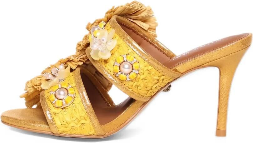 Kurt Geiger London raffia-fringe floral-embellished sandals Geel - Foto 4