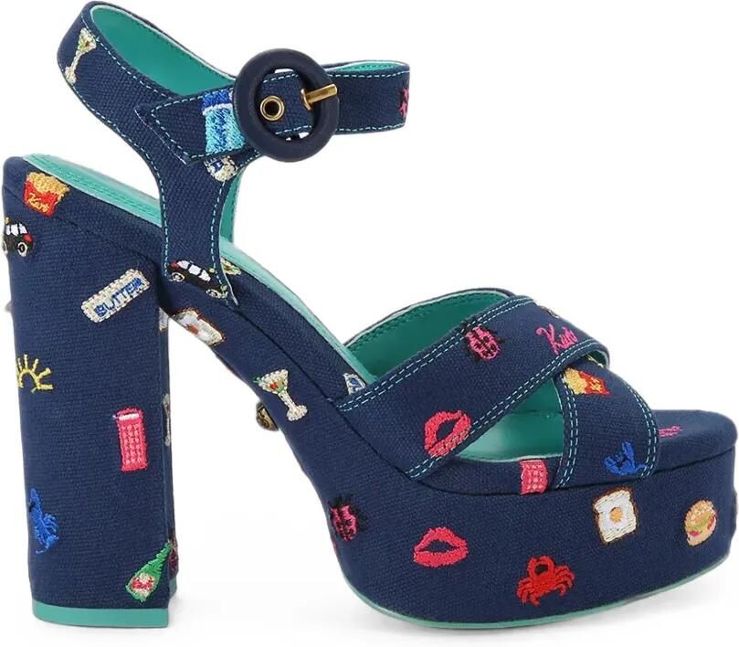 Kurt Geiger London Sandalen met plateauzool en borduurwerk Blauw