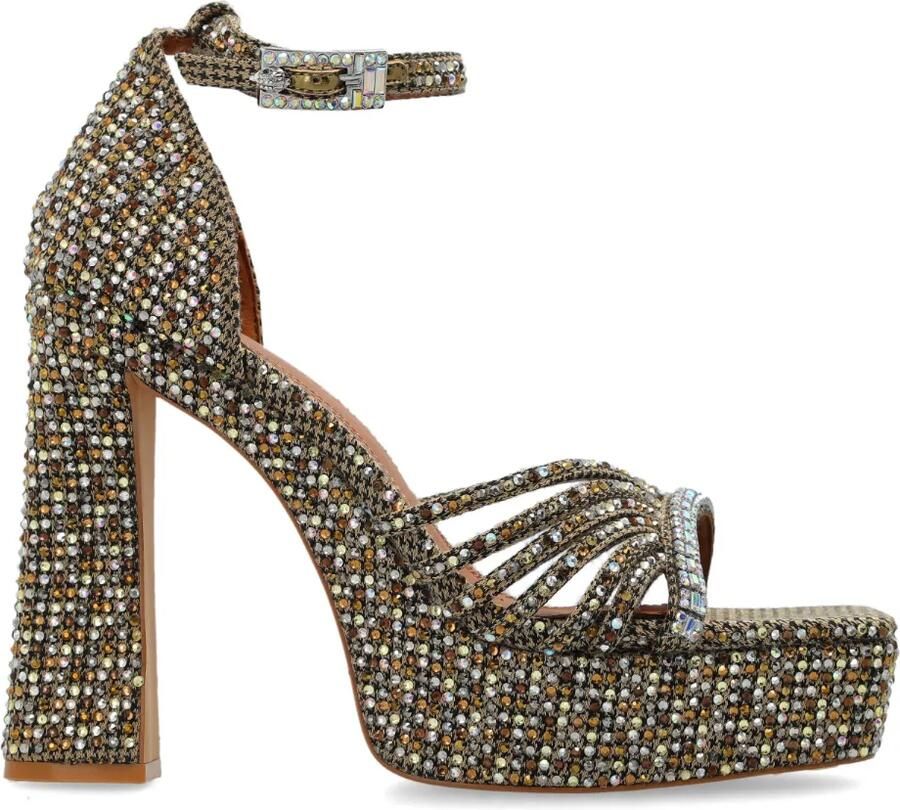Kurt Geiger London Sandalen met plateauzool en kristallen bandje Bruin