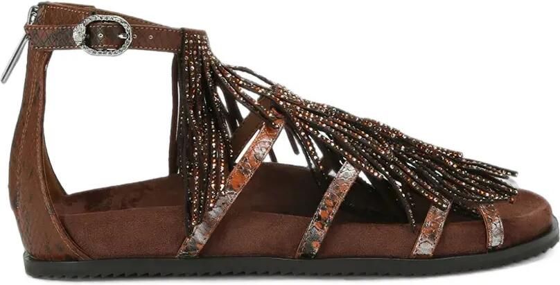 Kurt Geiger London Sandalen met slangen-effect en franje afwerking Bruin