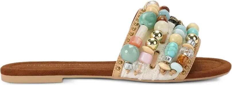Kurt Geiger London Slippers verfraaid met kralen en Eagle-plakkaat Beige