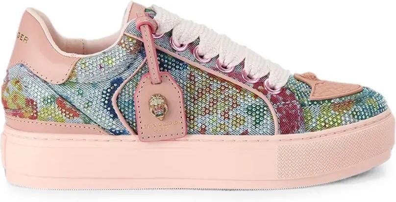 Kurt Geiger London Sneakers verfraaid met kristallen en bloemenprint Blauw