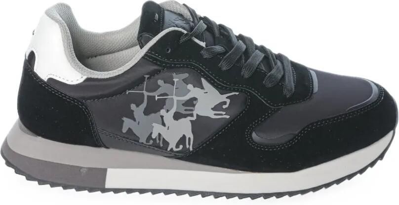 La Martina Sneakers met suède vlakken en logo-print Zwart