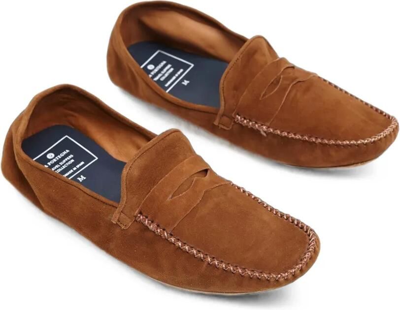 La Portegna Rodrigo suède slippers met loafers Bruin