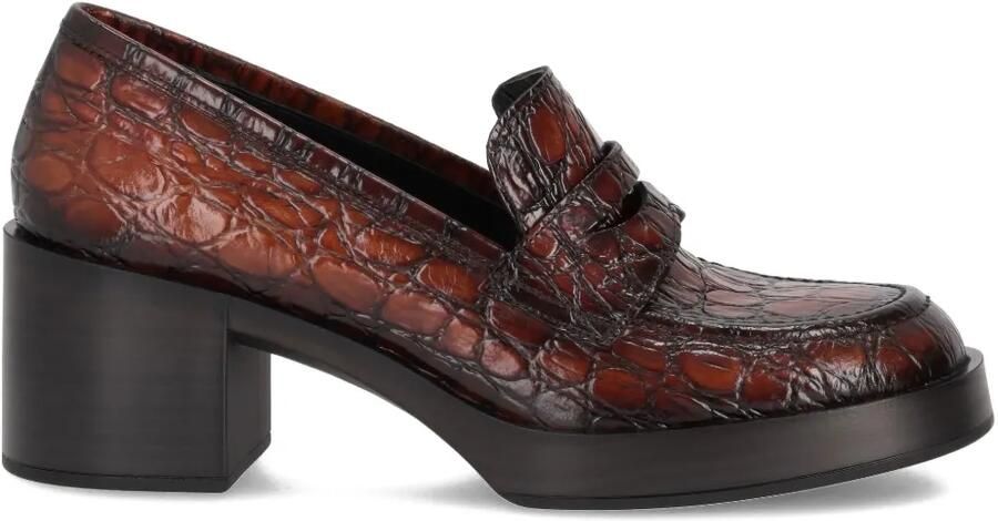 LA ROSE Cristin loafers met krokodillen-reliëf Bruin